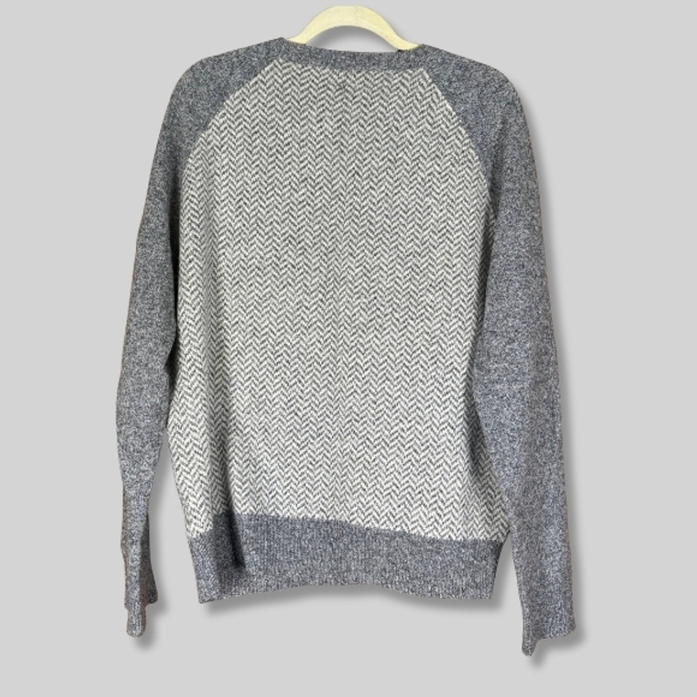 J Crew Herringbone Sweater Chevron Pullover Knit Lambswool Raglan Sleeve Gray L - Picture 2 of 11